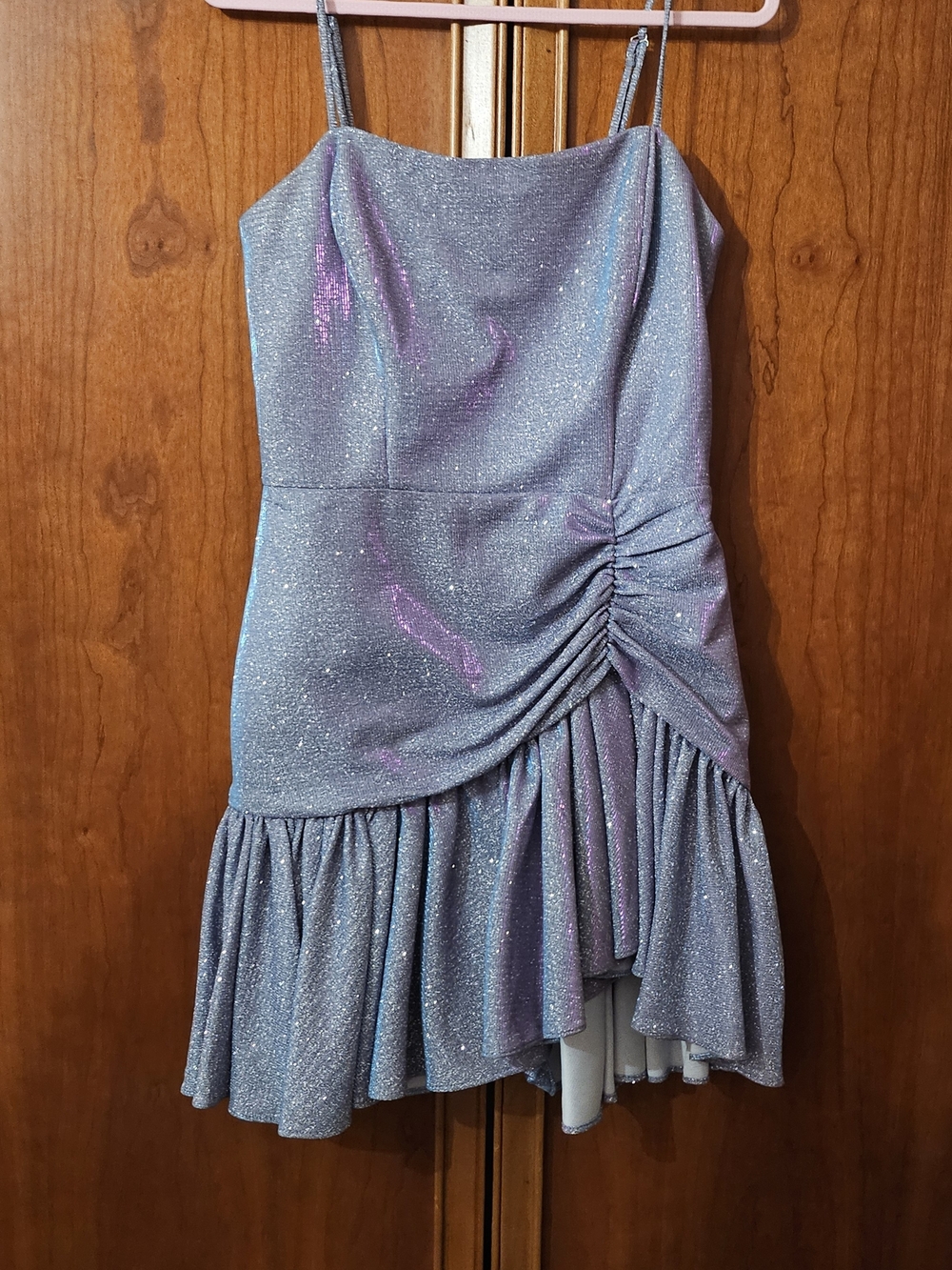 Blondie Nites Short Square Neck Metallic Asymmetrical Dress